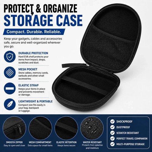 Black headphone storage bag - storage,